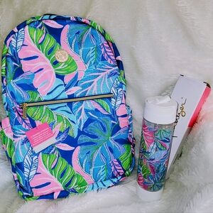 *NEW LILLY PULITZER BTS Backpack And Water Bottle Blue Grotto Beleaf In Yourself